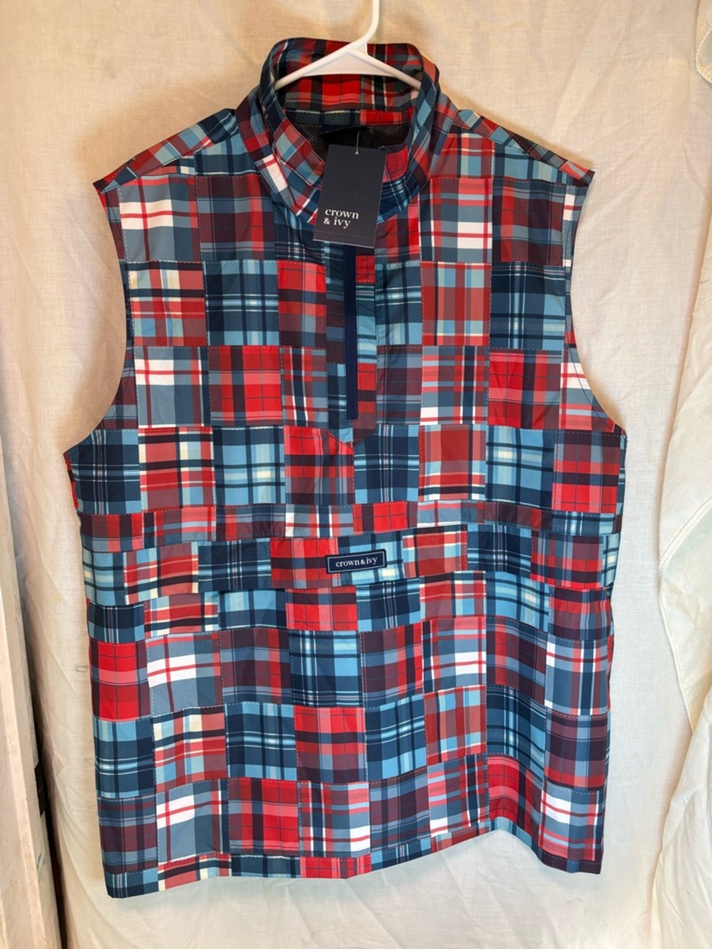 Patchwork Vest Mens L Crown & Ivy Pullover Windbreaker Golf Preppy NWT